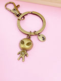 Antique Bronze UFO Keychain, Personalized Initial Charm