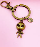 Antique Bronze UFO Keychain, Personalized Initial Charm