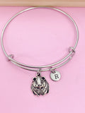 Silver Guinea Pig Charm Bangle Bracelet, Personalized Initial