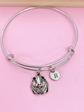 Silver Guinea Pig Charm Bangle Bracelet, Personalized Initial