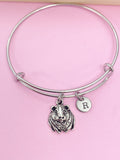 Silver Guinea Pig Charm Bangle Bracelet, Personalized Initial
