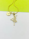 Gold Ballet Charm Necklace Birthday Gift Ideas Personalized Customized Monogram Made to Order Jewelry, AN1038