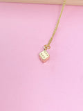 Gold Dice Pendant Necklace, Bunco Gift, Dainty Brass Chain, AN124