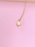 Gold Dice Pendant Necklace, Bunco Gift, Dainty Brass Chain, AN124