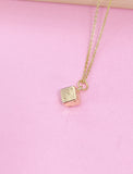 Gold Dice Pendant Necklace, Bunco Gift, Dainty Brass Chain, AN124