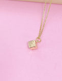 Gold Dice Pendant Necklace, Bunco Gift, Dainty Brass Chain, AN124