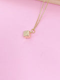 Gold Dice Pendant Necklace, Bunco Gift, Dainty Brass Chain, AN124
