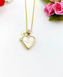 Gold Heart Locket with Natural Shell Necklace Everyday Gift Ideas, Personalized Customized Made to Order Jewelry, N5469