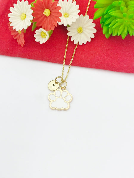 Gold White Paw Print Charm Necklace Dog Cat Pet Paw Prints Gifts Ideas Personalized Customized Made to Order, AN5493