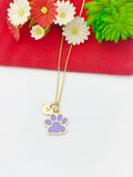 Gold Purple Paw Print Charm Necklace Dog Cat Pet Paw Prints Gifts Ideas Personalized Customized Made to Order, BN5493