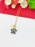 Gold Black Paw Print Charm Necklace Dog Cat Pet Paw Prints Gifts Ideas Personalized Customized Made to Order, EN5493