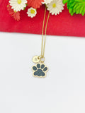 Gold Black Paw Print Charm Necklace Dog Cat Pet Paw Prints Gifts Ideas Personalized Customized Made to Order, EN5493