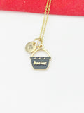 Gold Black Basket Bucket Charm Necklace Bucket List Gifts Ideas Personalized Customized Made to Order, N5494
