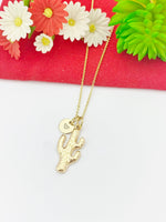 Gold Cactus Charm Necklace Plant Biologist School Student Gifts Ideas Personalized Customized Made to Order, N5500