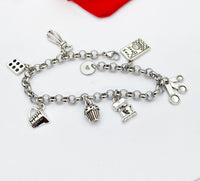 Baking Charm Bracelet, Baker Gift, Kitchen Mixer Charm, Measuring Cup Measuring Charm, Bundt Pan Charm, Personalized Initial, N1233