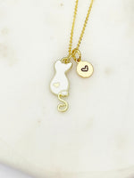 Gold Cute White Cat Charm Necklace Animal Shelters Workers Gifts Ideas Personalized Customized Made to Order, N5506