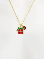 Gold Red Present Gift Box Charm Necklace Christmas Birthday Gifts Ideas Personalized Customized Made to Order, N5508