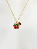 Gold Red Present Gift Box Charm Necklace Christmas Birthday Gifts Ideas Personalized Customized Made to Order, N5508