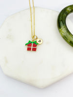 Gold Red Present Gift Box Charm Necklace Christmas Birthday Gifts Ideas Personalized Customized Made to Order, N5508