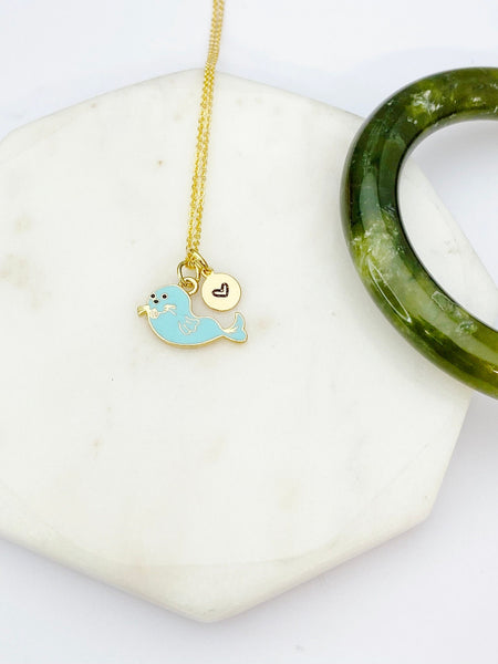 Gold Cute Seal Charm Necklace Biologist School Student Gifts Ideas Personalized Customized Made to Order, N5509