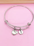 Apple Charm Bangle Bracelet, Personalized Initial, Teacher Gift