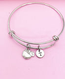 Apple Charm Bangle Bracelet, Personalized Initial, Teacher Gift