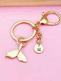 Gold Mermaid Tail Keychain, Personalized Initial Charm