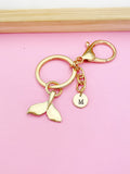 Gold Mermaid Tail Keychain, Personalized Initial Charm
