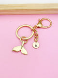 Gold Mermaid Tail Keychain, Personalized Initial Charm
