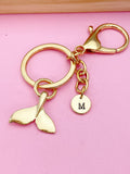 Gold Mermaid Tail Keychain, Personalized Initial Charm