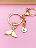Gold Mermaid Tail Keychain, Personalized Initial Charm