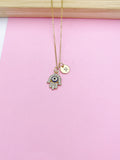 Gold Hamsa Evil Eye Blue Charm Necklace, N989