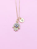 Gold Hamsa Evil Eye Blue Charm Necklace, N989