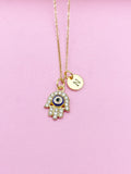 Gold Hamsa Evil Eye Blue Charm Necklace, N989