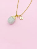 Gold Aquamarine Teardrop Necklace, Personalized Initial Charm, N3452