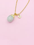 Gold Natural Aquamarine Charm Necklace March Birthday Gifts Ideas Personalized Customized Made to Order N3452