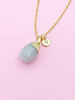 Gold Natural Aquamarine Charm Necklace March Birthday Gifts Ideas Personalized Customized Made to Order N3452