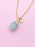 Gold Aquamarine Teardrop Necklace, Personalized Initial Charm, N3452