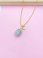 Gold Natural Aquamarine Charm Necklace March Birthday Gifts Ideas Personalized Customized Made to Order N3452