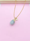 Gold Aquamarine Teardrop Necklace, Personalized Initial Charm, N3452
