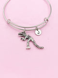 Silver T Rex Dinosaur Charm Bracelet Paleontologist Gift Idea Personalized Customized Monogram Made to Order Jewelry, N5512