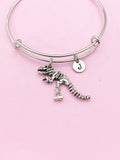 T Rex Dinosaur Charm Bracelet, Paleontologist Gift, Personalized Initial