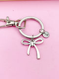 Silver Bow Keychain, Initial Charm, Personalized Gift