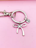 Silver Bow Keychain, Initial Charm, Personalized Gift