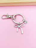 Silver Bow Keychain, Initial Charm, Personalized Gift