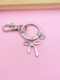 Silver Bow Keychain, Initial Charm, Personalized Gift
