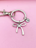 Silver Bow Keychain, Initial Charm, Personalized Gift
