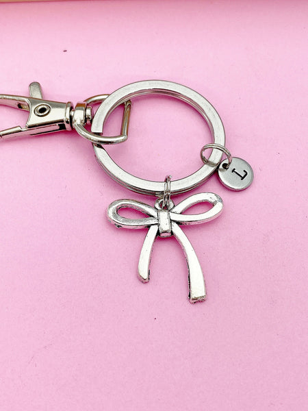 Bow Keychain, Silver Bow Charm Keychain Gift, Bow Charm, Bow Jewelry, Ribbon Keychain, Ribbon Charm, Personalized Gift, N2129