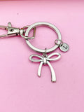 Silver Bow Keychain, Initial Charm, Personalized Gift