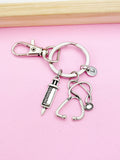 Syringe Stethoscope Charm Keychain, Personalized Initial, Medical Gift